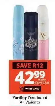 Checkers Yardley Deodorant offer