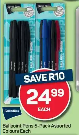 Pick n Pay Ballpoint Pens 5-Pack Assorted Colours Each offer