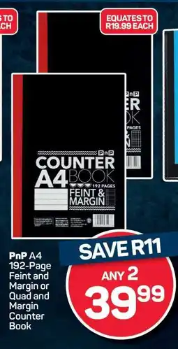 Pick n Pay PnP A4 192-Page Feint and Margin or Quad and Margin Counter Book offer