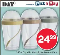 Pick n Pay 350ml Cup with Lid and Spoon Assorted Each offer