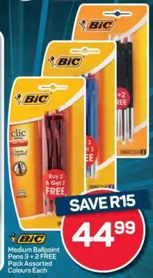 Pick n Pay BIC Medium Ballpoint Pens 3 + 2 FREE Pack Assorted Colours Each offer