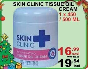 Skin Clinic Tissue Oil Cream 1 x 450/500ml offer at Arrow Cash And Carry