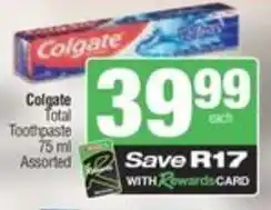 SuperSpar Colgate Total Toothpaste Assorted offer