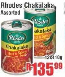 Devland Cash And Carry Rhodes Chakalaka Assorted 12x410g offer