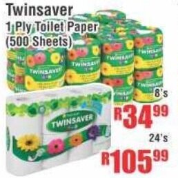 Devland Cash And Carry Twinsaver 1 Ply Toilet Paper 500 Sheets 8's offer