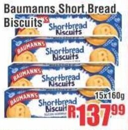 Devland Cash And Carry Baumanns Short Bread Biscuits 15x160g offer