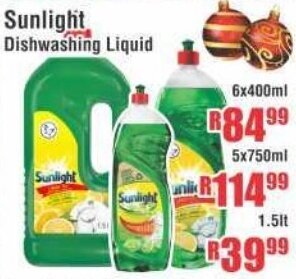 Sunlight Dishwashing Liquid 6x400ml