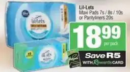 SuperSpar Lil-lets max pads or pantyliners offer