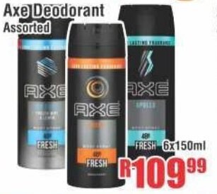 Devland Cash And Carry Axe Deodorant Assorted 6x150ml offer