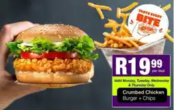 Take 'n Pay Crumbed Chicken Burger + Chips offer