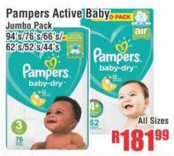 Devland Cash And Carry Pampers Active Baby Jumbo Pack All Sizes offer