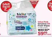 Dis-Chem Baby Things Value Pack Sensitive Or Fresh Wipes 3 x 80 Wipes-Per Pack offer