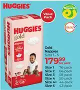 Dis-Chem Huggies Gold Nappies Sizes 1-5 Value Pack-Per Pack offer