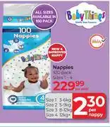 Dis-Chem Baby Things Nappies 100 Pack Sizes 1-4-Per Pack offer