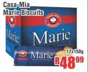 Devland Cash And Carry Casa-Mia Marie Biscuits 12x150g offer
