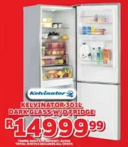 Lewis Kelvinator dark glass w/d fridge offer