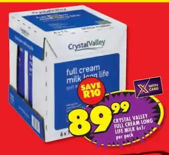 Shoprite CRYSTAL VALLEY FULL CREAM LONG LIFE MILK 6x1L offer