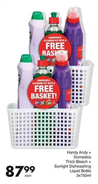 Save Handy Andy + Domestos Thick Bleach + Sunlight Dishwashing Liquid Bottle offer