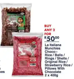 President Hyper La Italiana Munchies Choco Rice/ Balls/ Rings/ Shells/ Original Rice/ Strawberry Rice/ Pillows With Chocolate offer