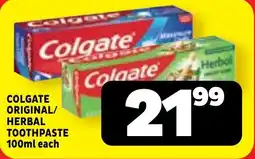 Usave Colgate original/ herbal toothpaste offer