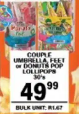 Giant Hyper Couple umbrella feet or donuts pop lollipops offer