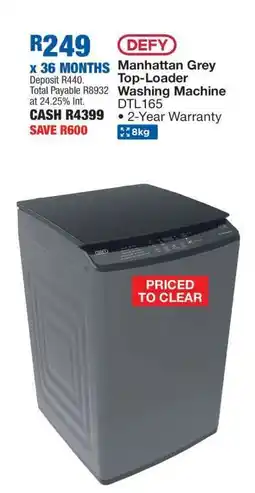 OK Furniture DEFY Manhattan Grey Top-Loader Washing Machine DTL165 offer