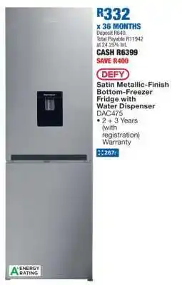 OK Furniture DEFY Satin Metallic-Finish Bottom-Freezer Fridge with Water Dispenser DAC475 offer
