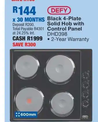 OK Furniture DEFY Black 4-Plate Solid Hob with Control Panel DHD398 offer