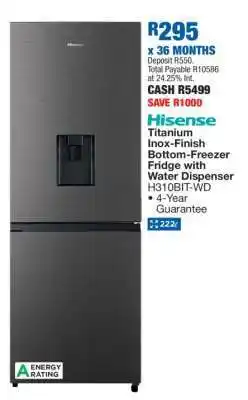 OK Furniture Hisense Titanium Inox-Finish Bottom-Freezer Fridge with Water Dispenser H310BIT-WD offer
