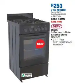OK Furniture DEFY Black 3-Burner/1-Plate Electric Stove DGS578 offer