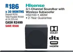 OK Furniture Hisense 3.1-Channel Soundbar with Wireless Subwoofer offer
