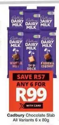 Checkers CADBURY CHOCOLATE SLAB offer