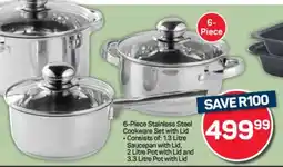 Pick n Pay 6- Piece Stainless Steel Cookware Set with Lid offer