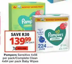 Checkers Pampers Sensitive/ Complete Clean Baby Wipes offer