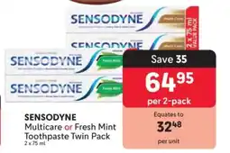 Makro SENSODYNE Multicare or Fresh Mint Toothpaste Twin Pack offer