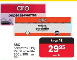 Makro ARO Serviettes 1-Ply Pastel or White offer