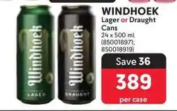 Makro WINDHOEK Lager or Draught Cans offer