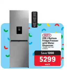 Makro DEFY 226 L Bottom Fridge/Freezer with Water Dispenser offer