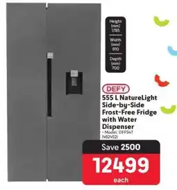 Makro DEFY 555 L NatureLight Side-by-Side Frost-Free Fridge with Water Dispenser offer