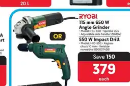 Makro RYOBI 115 mm 650 W Angle Grinder OR 550 W Impact Drill offer