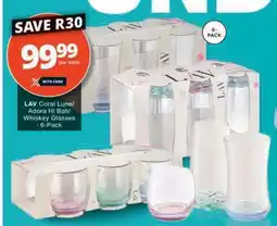 Checkers LAV Coral Lune/Adora Hi Ball/Whiskey Glasses 6-Pack offer