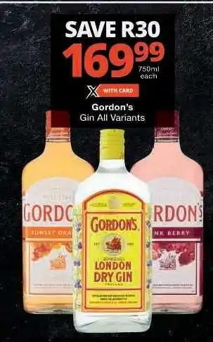 Checkers Gordon's Gin All Variants offer