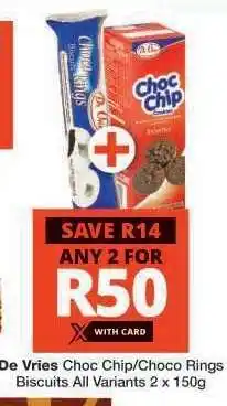 Checkers De Vries Choc Chip/Choco Rings Biscuits offer