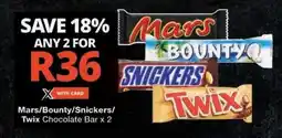 Checkers Mars/Bounty/Snickers/Twix Chocolate Bar x 2 offer