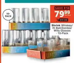 Checkers Shrink Whiskey/Hi Ball/Zombie/Willy Glasses offer