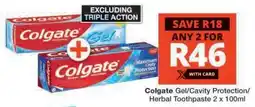 Checkers Colgate Gel/Cavity Protection/Herbal Toothpaste 2 x 100ml offer
