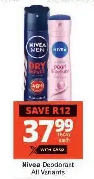 Checkers Nivea Deodorant offer