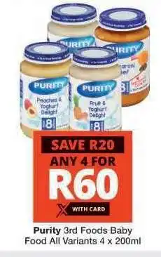 Checkers PURITY 3RD FOODS BABY FOOD offer