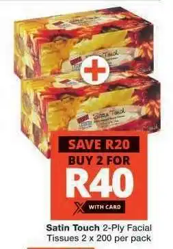 Checkers SATIN TOUCH 2-PLY FACIAL TISSUES offer