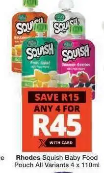 Checkers Rhodes Squish Baby Food Pouch offer